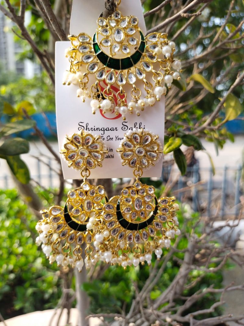 Green Chavi Chandbali with Mangtikka - Image 2
