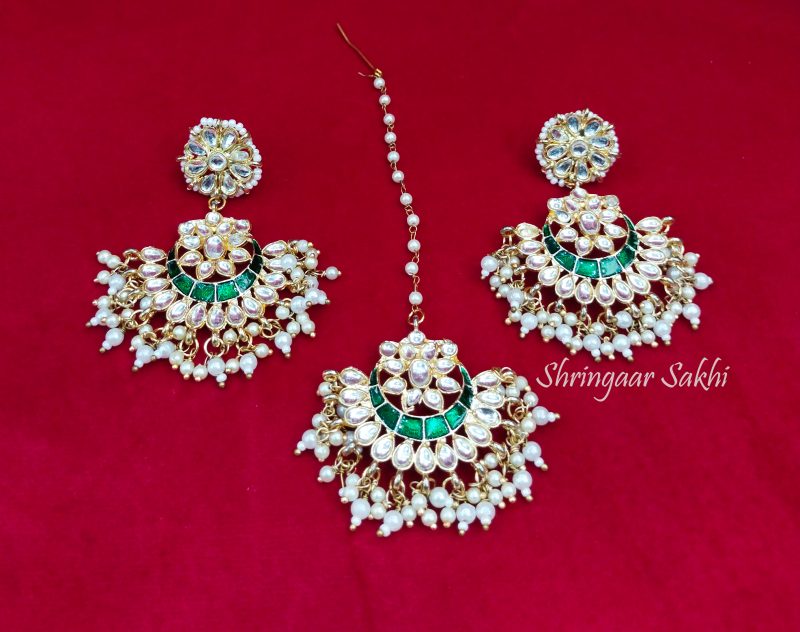 Green Chavi Chandbali with Mangtikka