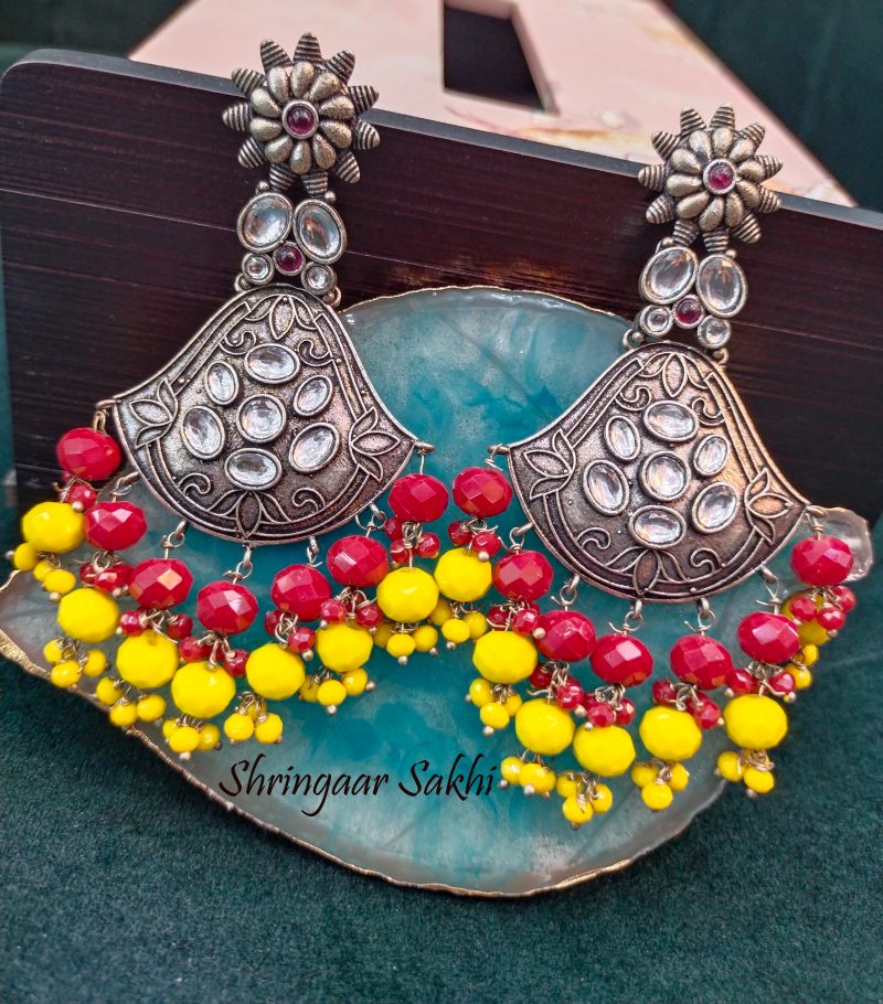 Yellow Red Ramya German Silver Earring