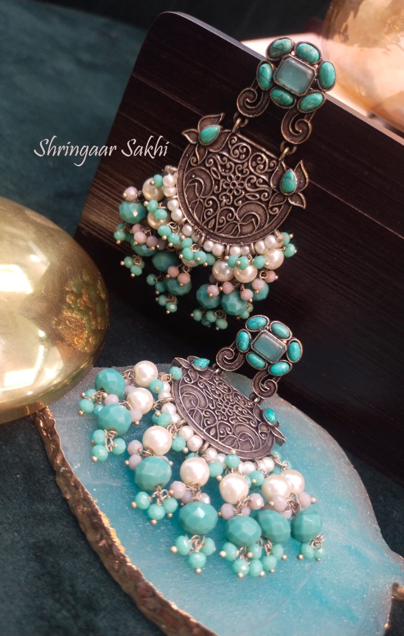 Sea Green Vidhi German Silver Earring - Image 3