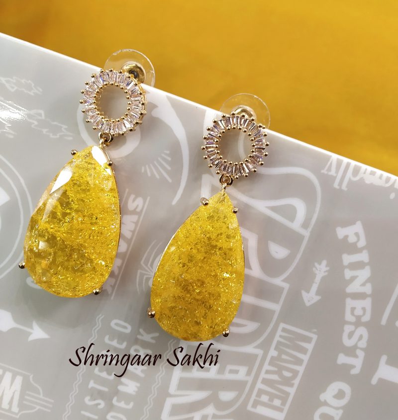 Yellow Kinaya Doublet Stone AD Earring