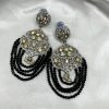Black Beads Silver Chakrika Kundan  AD Earring
