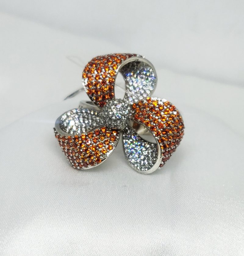 Orange Silver Flower Ring - Image 2