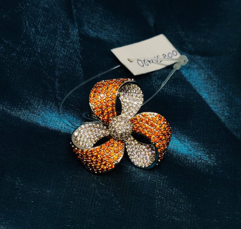 Orange Silver Flower Ring - Image 3