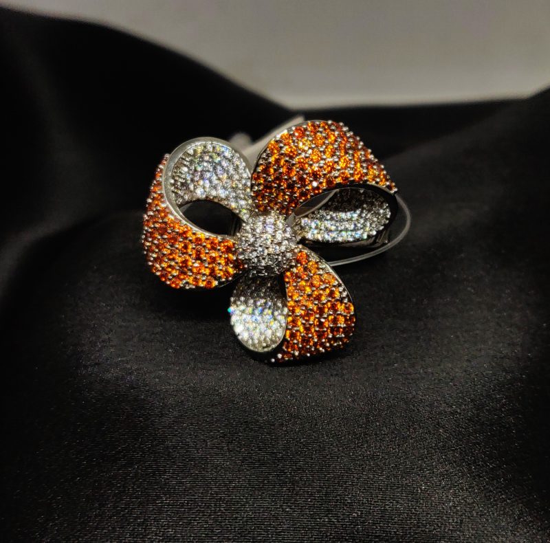Orange Silver Flower Ring - Image 4
