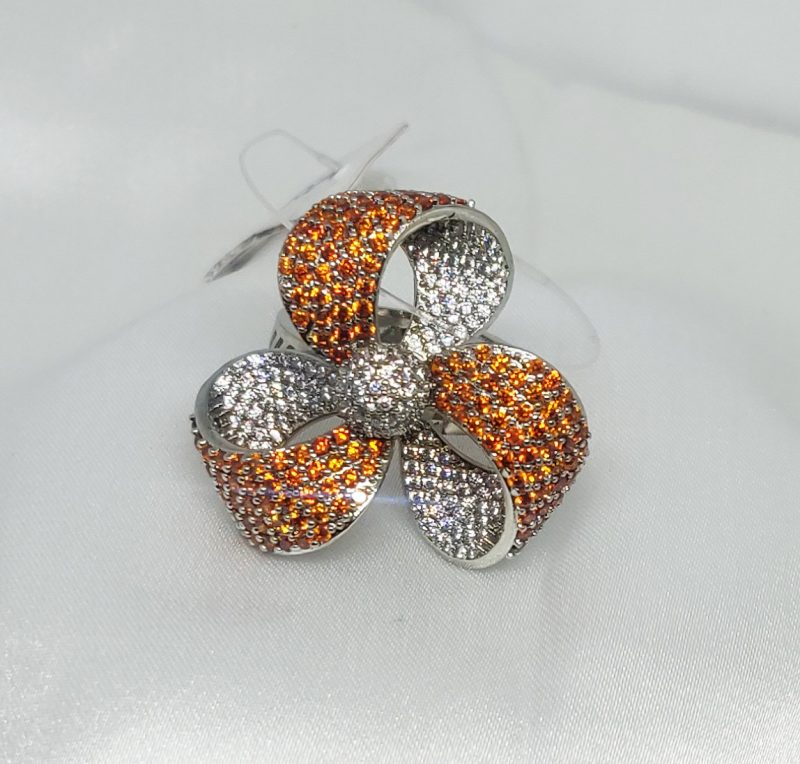 Orange Silver Flower Ring