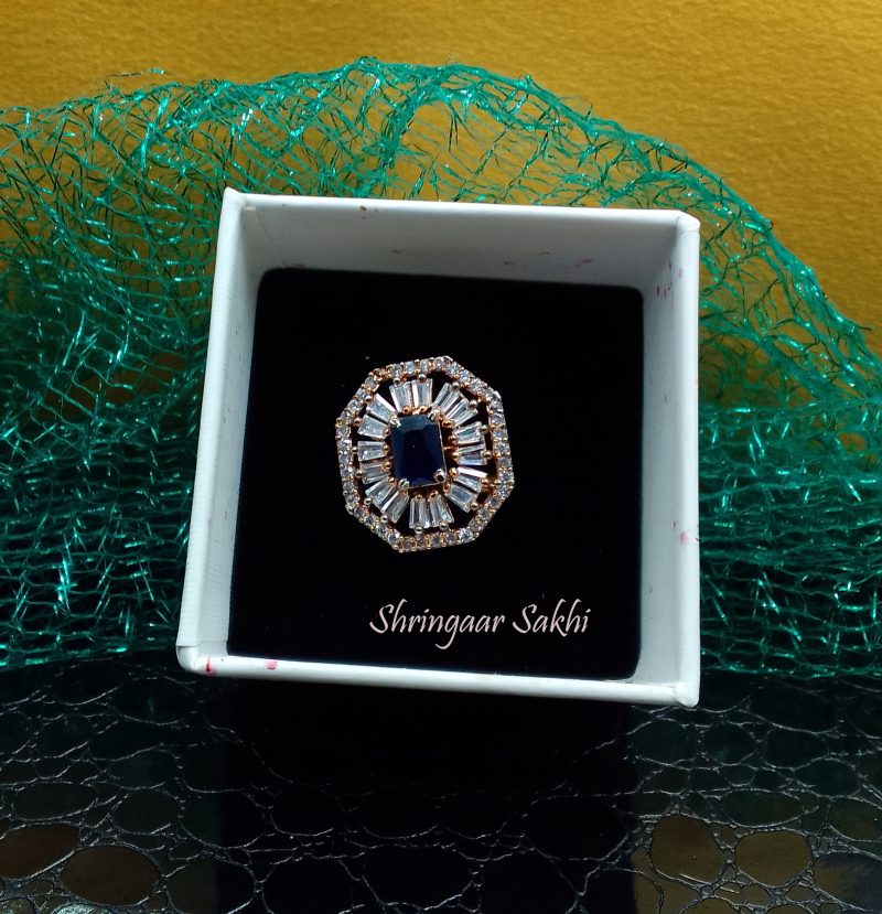 Blue Rosegold Daisy Finger Ring