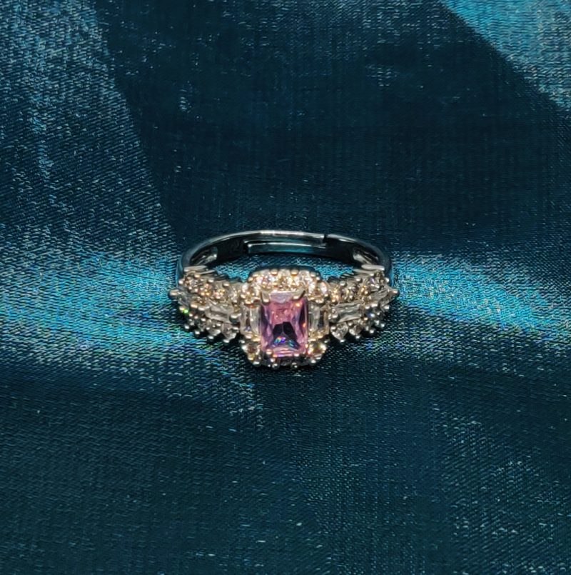 AD Pink Rectangle Stone Finger Ring - Image 3