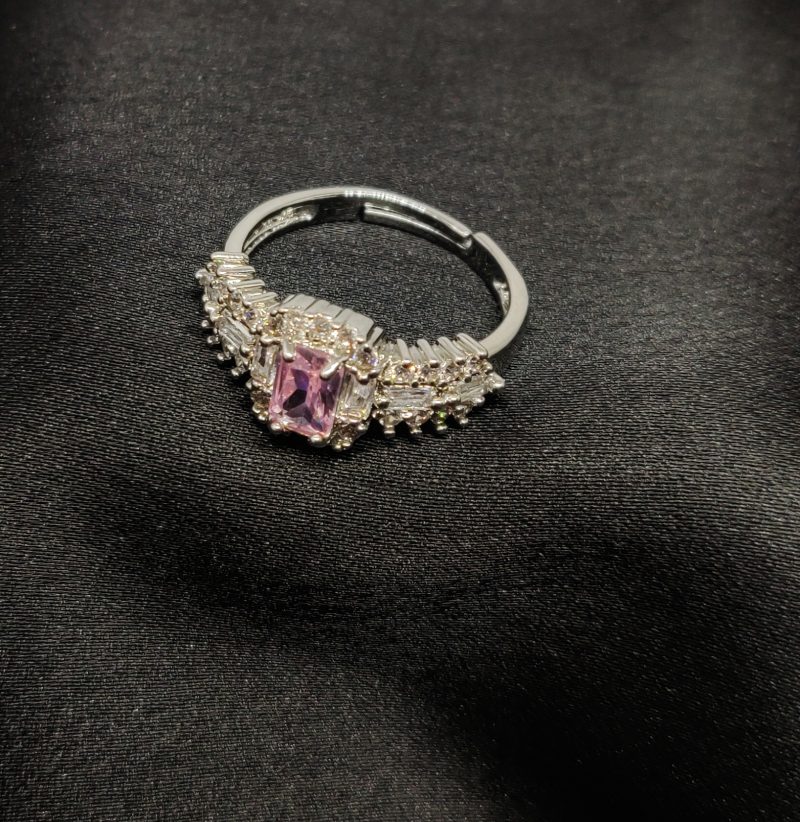 AD Pink Rectangle Stone Finger Ring - Image 4