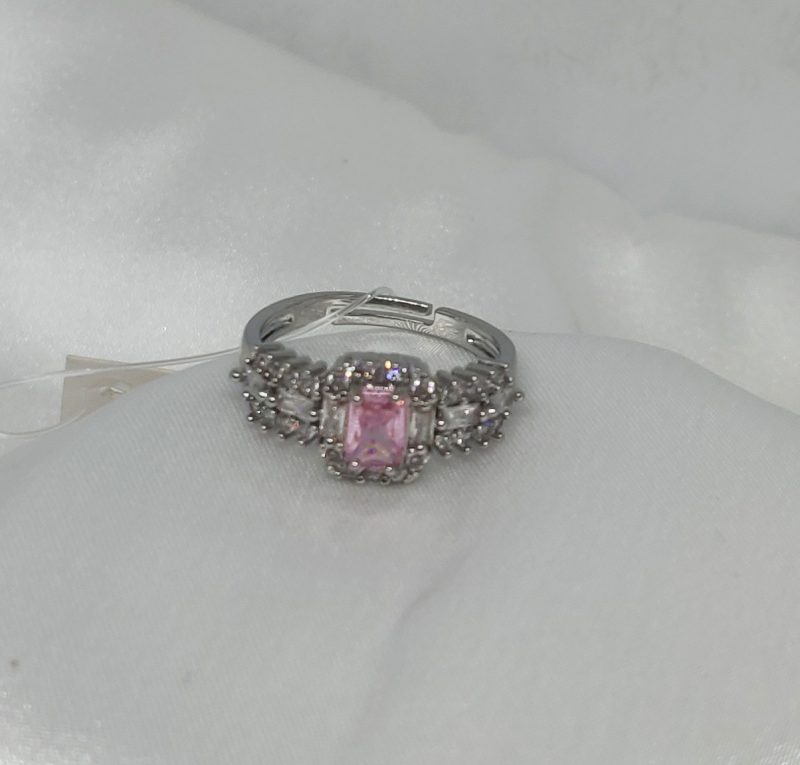 AD Pink Rectangle Stone Finger Ring - Image 5