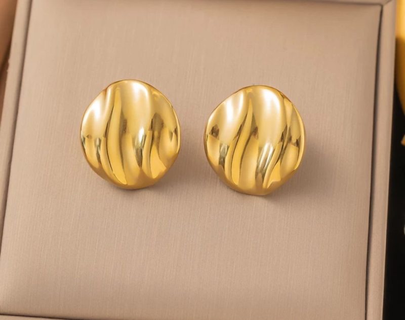 Golden Matte Stud Earring - Image 2
