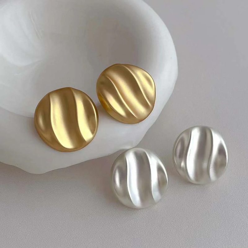 Golden Matte Stud Earring - Image 3