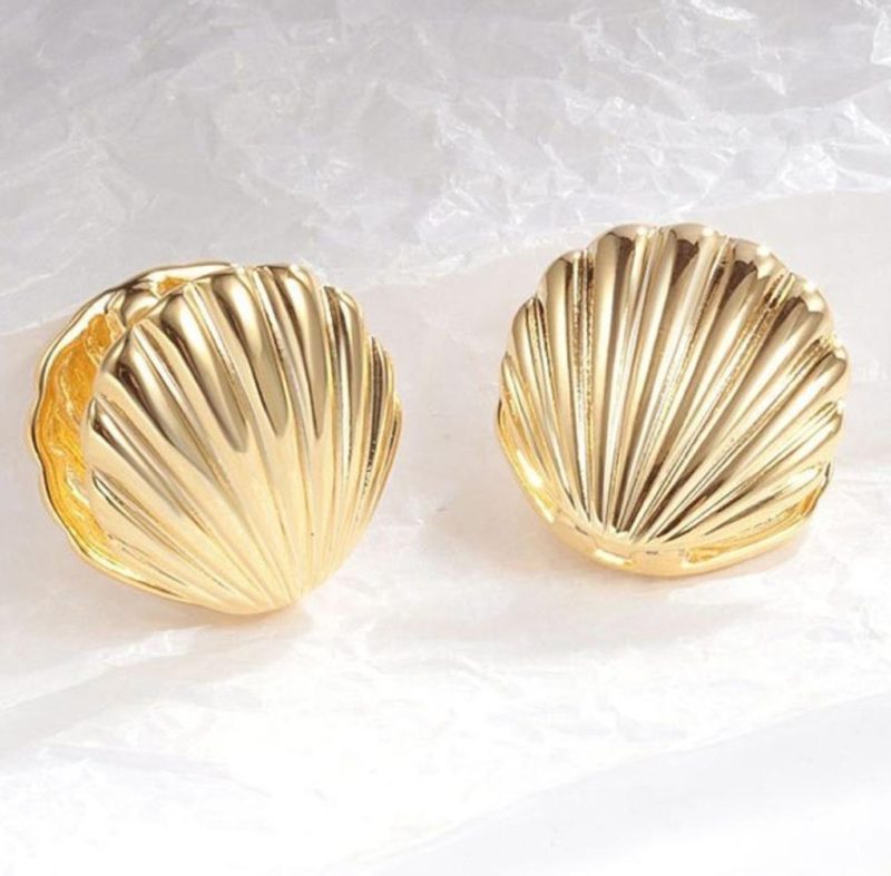 Front Back Golden Shell Stud Earring