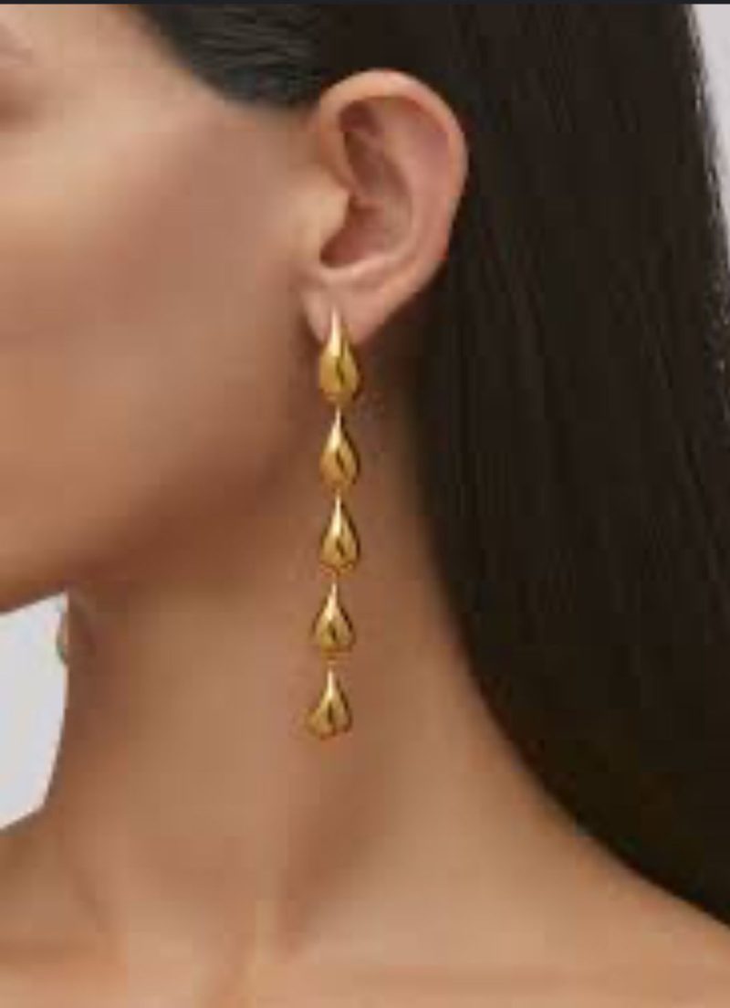 Golden Long Drop Shape Earring - Image 4