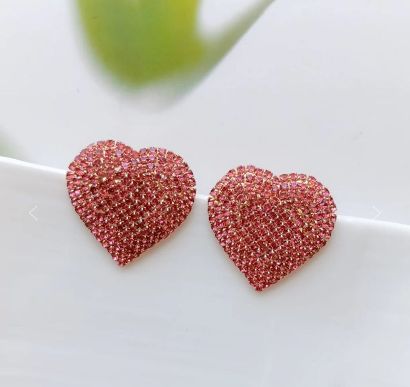 Red AD Heart Stud Earrings