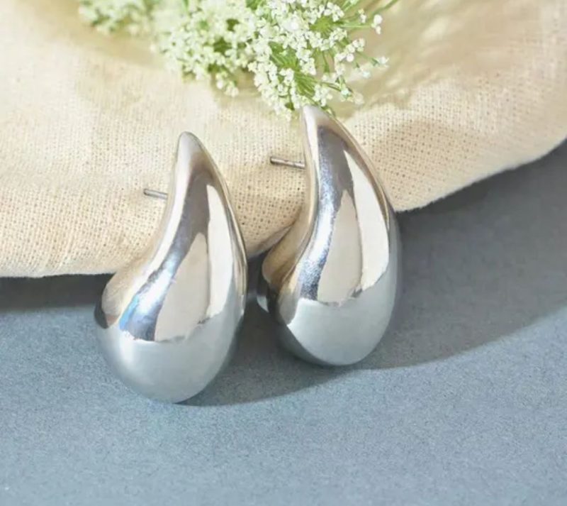 Silver Drop Shape Stud Earring