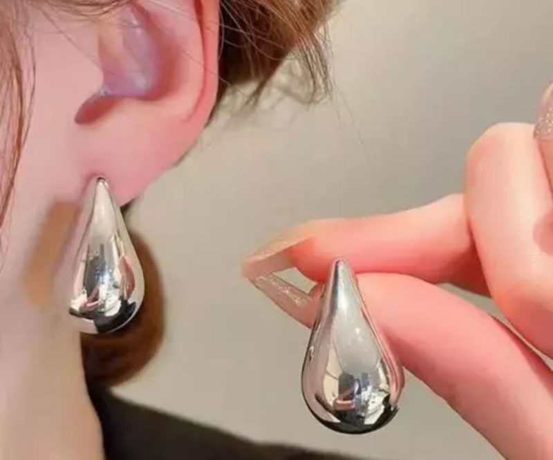 Silver Drop Shape Stud Earring - Image 4