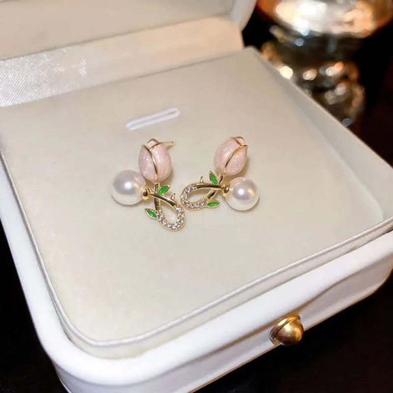 Pink Tulip Stud Earrings - Image 2