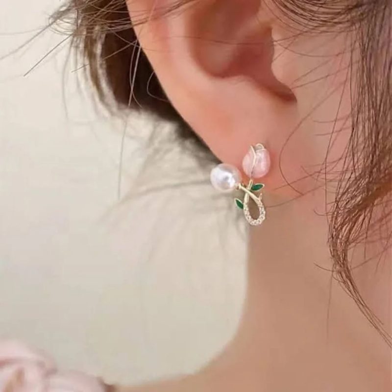 Pink Tulip Stud Earrings