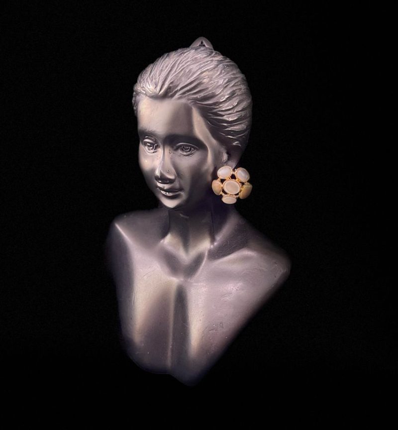 Golden White Round Flower Stud Earring - Image 2