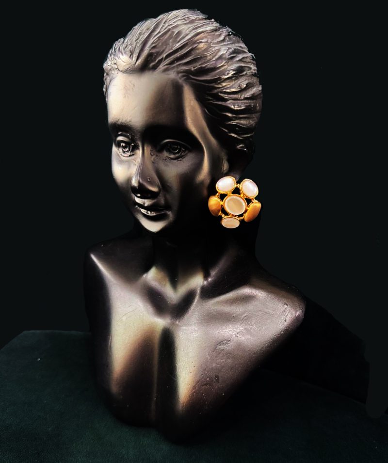 Golden White Round Flower Stud Earring - Image 4