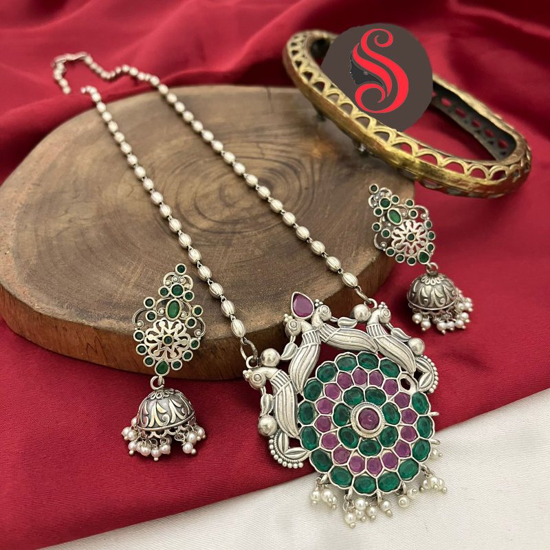 Green Ashima Oxidised Pendant Set