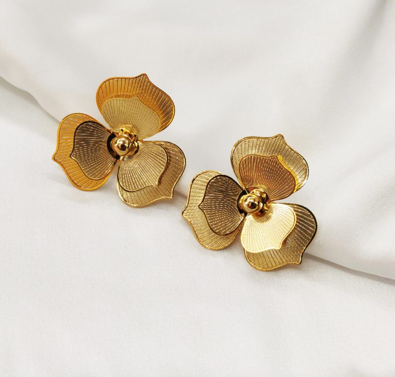 Golden Double Flower  Earrings - Image 2