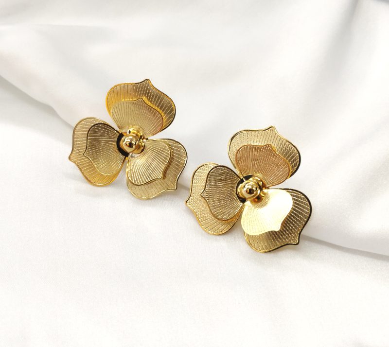 Golden Double Flower  Earrings