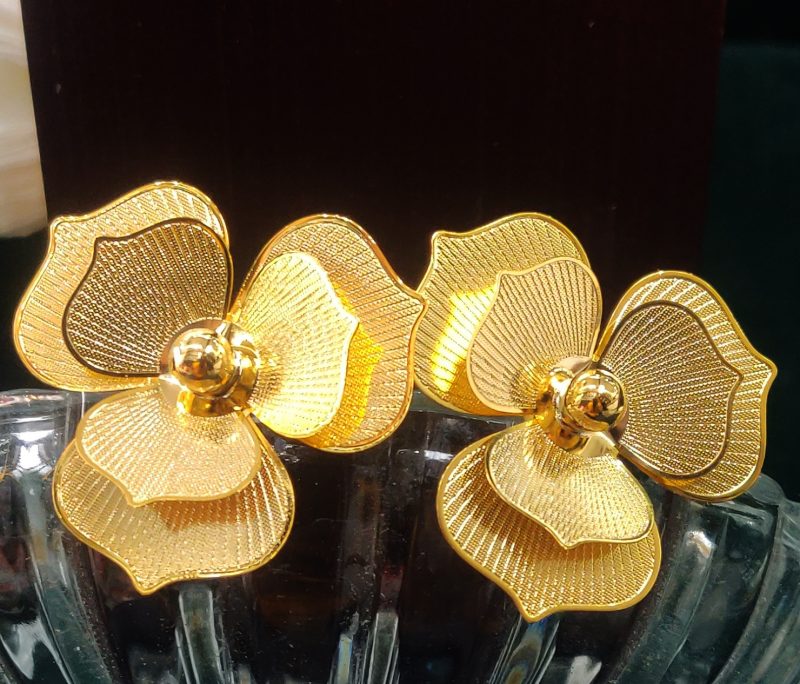 Golden Double Flower  Earrings - Image 3