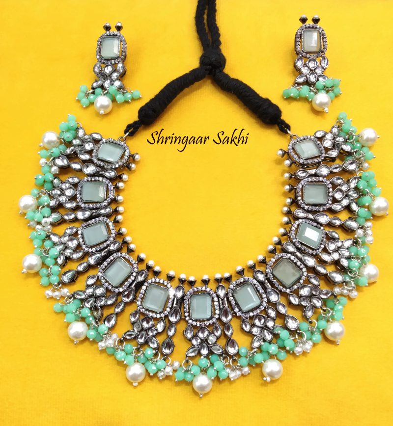 Mint Green Linsi AD German Silver Choker Set