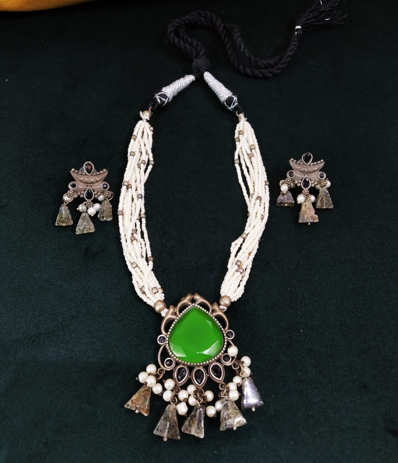 Light Green Kimayra White Moti Set