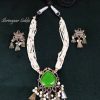 Dark Green Kimayra White Moti Set