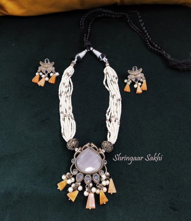 Grey Kimayra White Moti Set