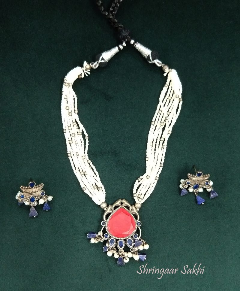 Red Kimayra White Moti Set