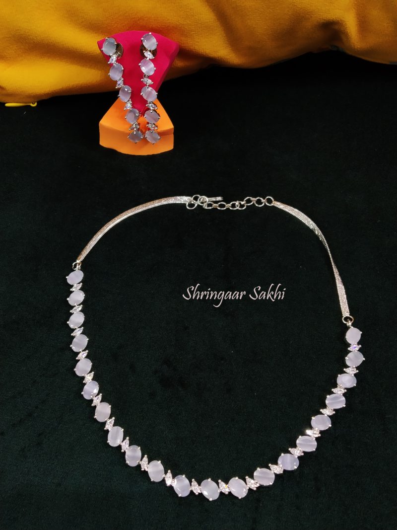 Grey Kashmi American Diamond Necklace Set - Image 2