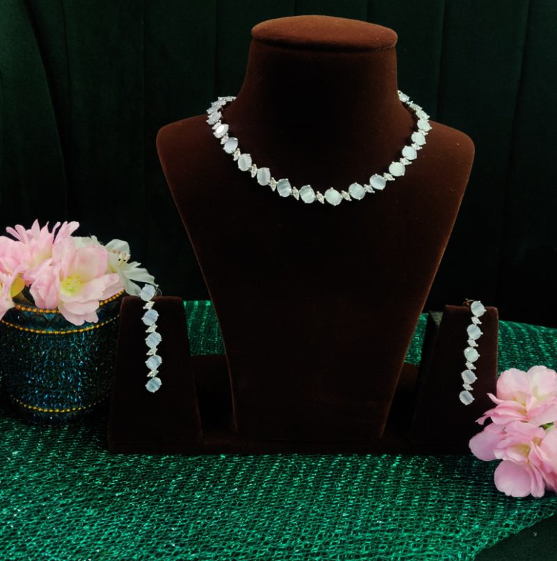 Grey Kashmi American Diamond Necklace Set