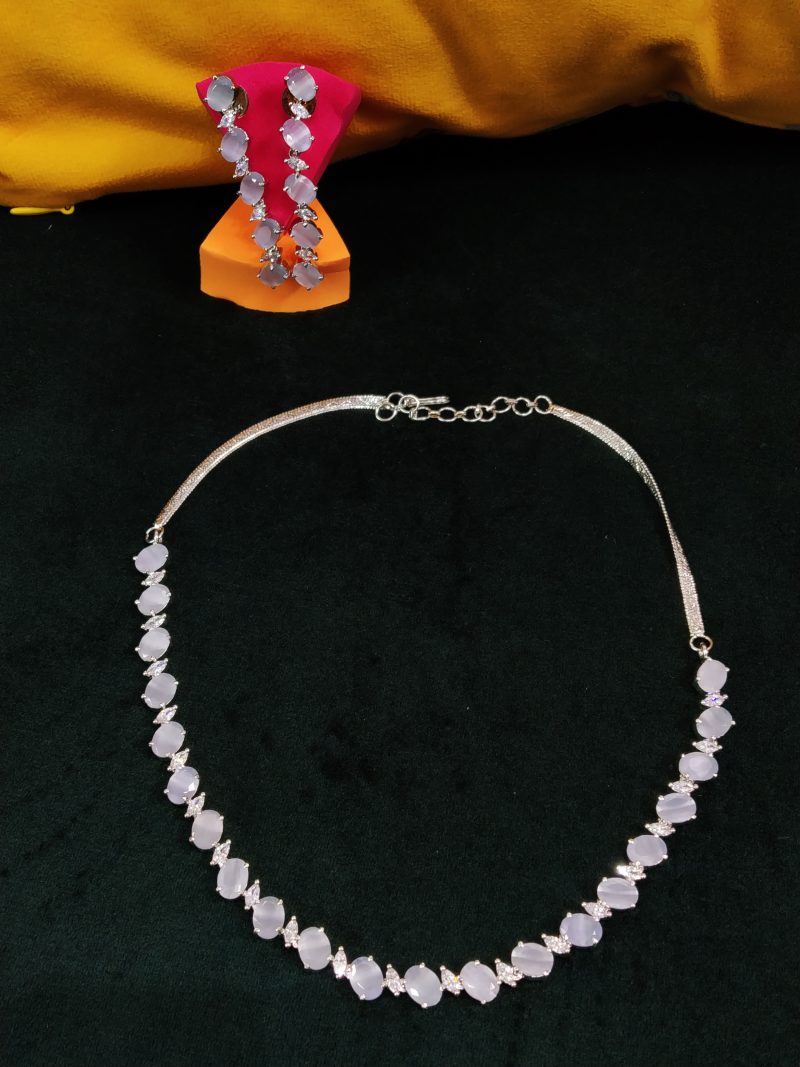 Grey Kashmi American Diamond Necklace Set - Image 4