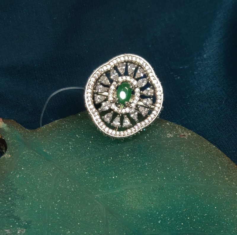 Green Silver AD Finger Ring - Image 2
