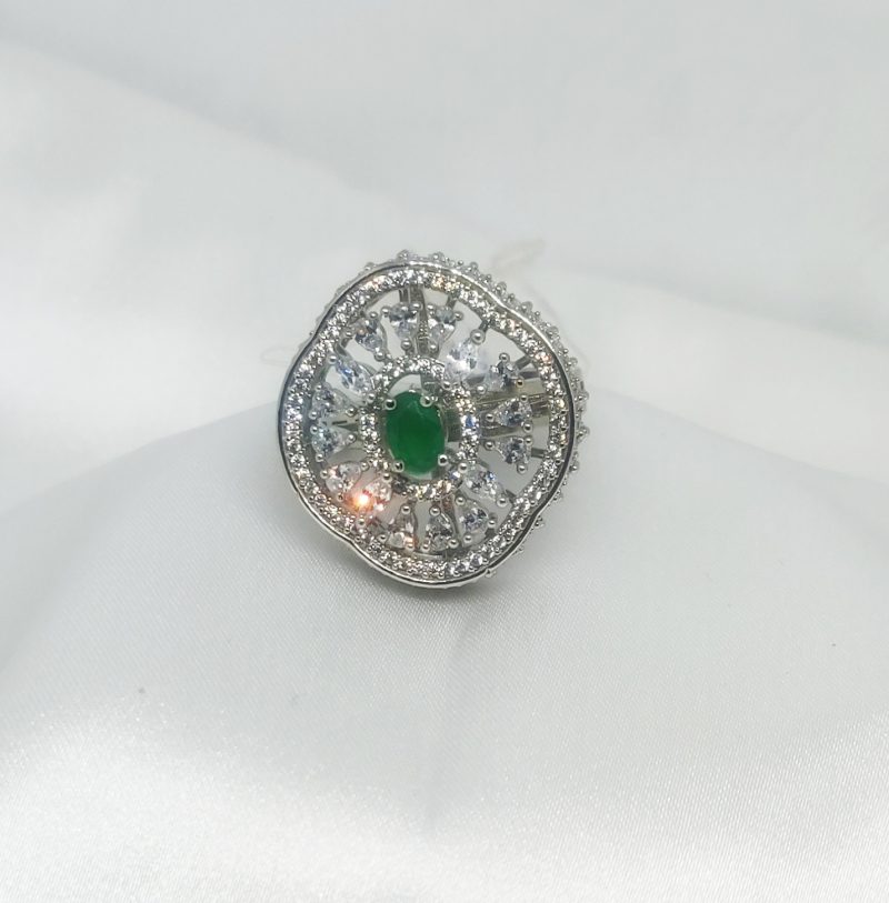 Green Silver AD Finger Ring