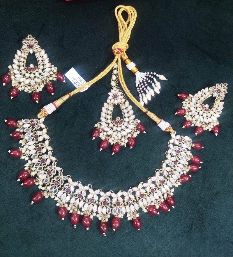 Maroon  Akansha Mirror Necklace Set