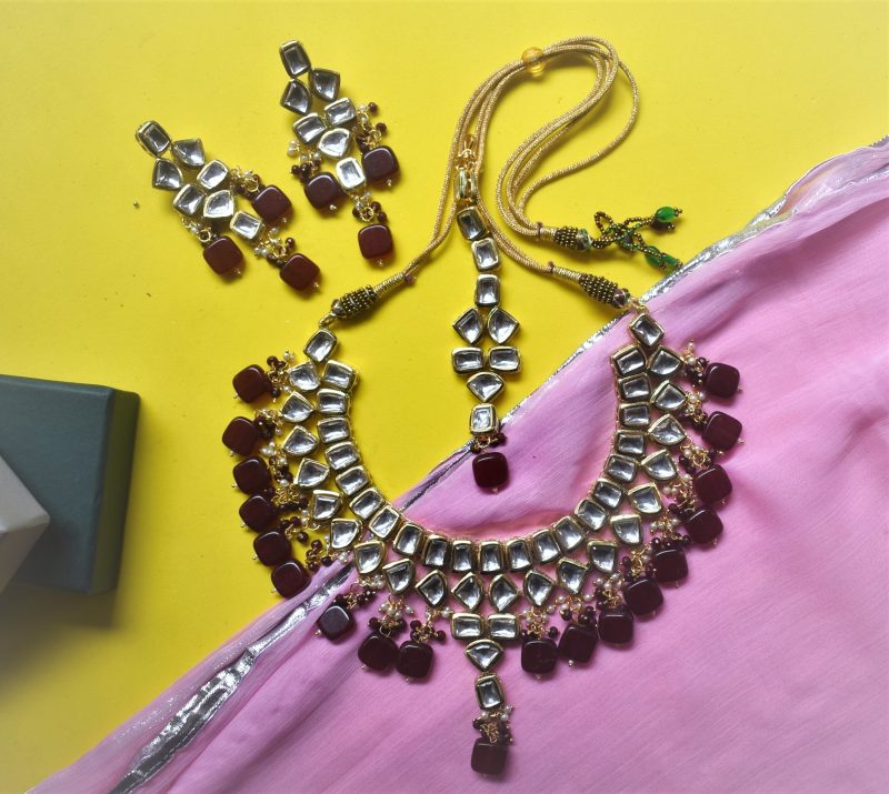 Maroon Aarohi  Necklace Set - Image 4