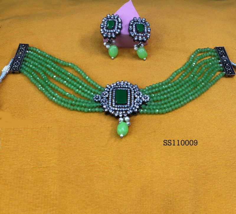 Mint Green Prerna AD Pendant Choker Set - Image 2