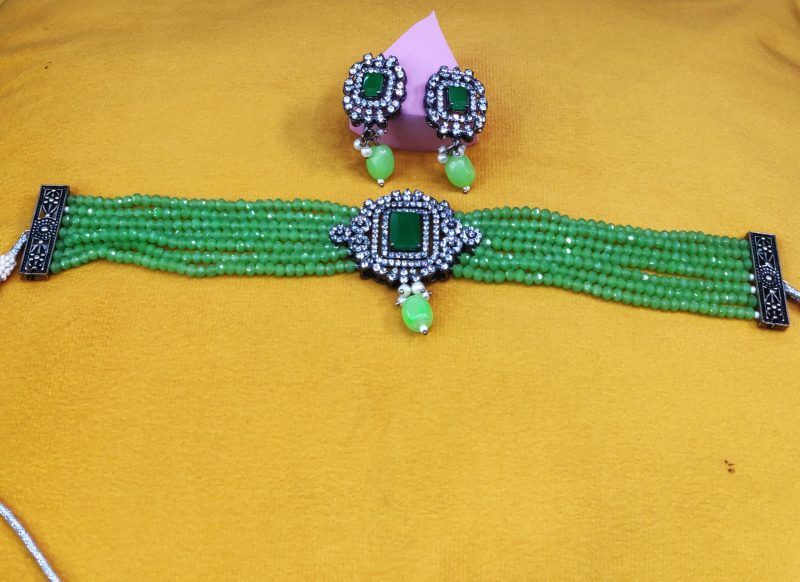 Mint Green Prerna AD Pendant Choker Set