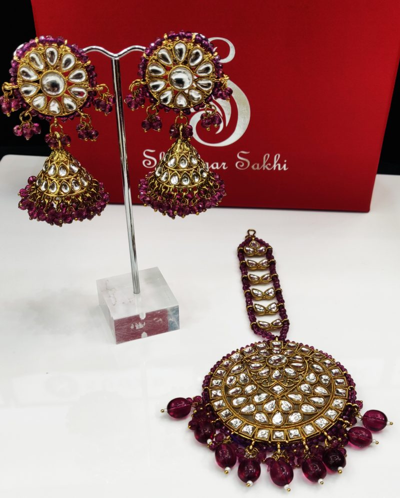 Wine Mehak Maang Tikka & Jhumki Combo - Image 4