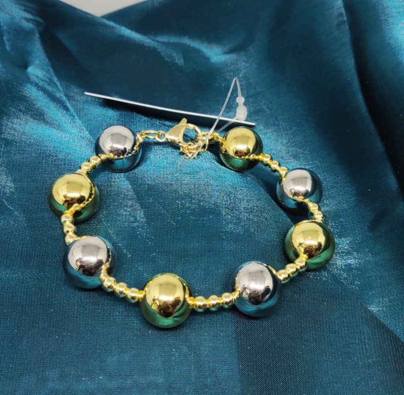 Golden Silver Moti Chain Bracelet - Image 2
