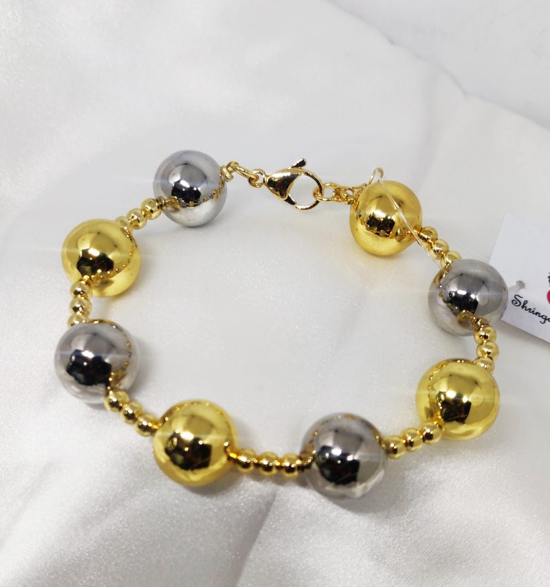 Golden Silver Moti Chain Bracelet