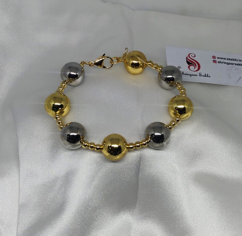 Golden Silver Moti Chain Bracelet - Image 5