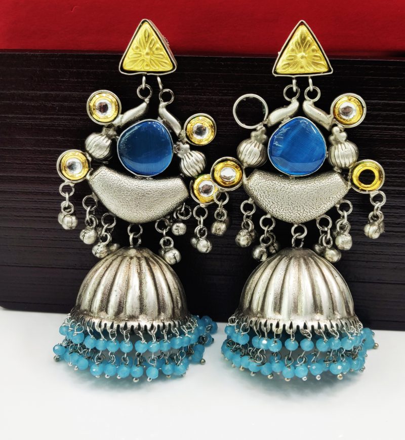 Sky Blue Shruti Silver Jhumki - Image 2