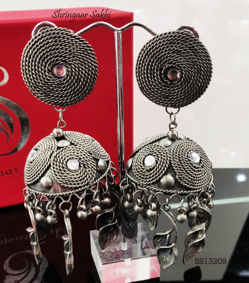 Silver Black Kasturba Oxidised Earring