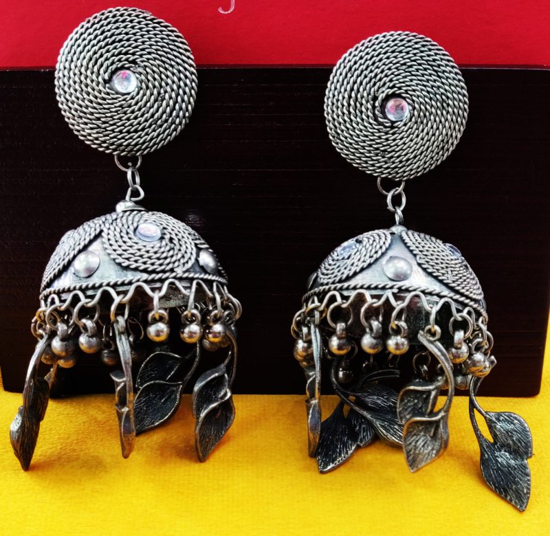 Silver Black Kasturba Oxidised Earring - Image 3